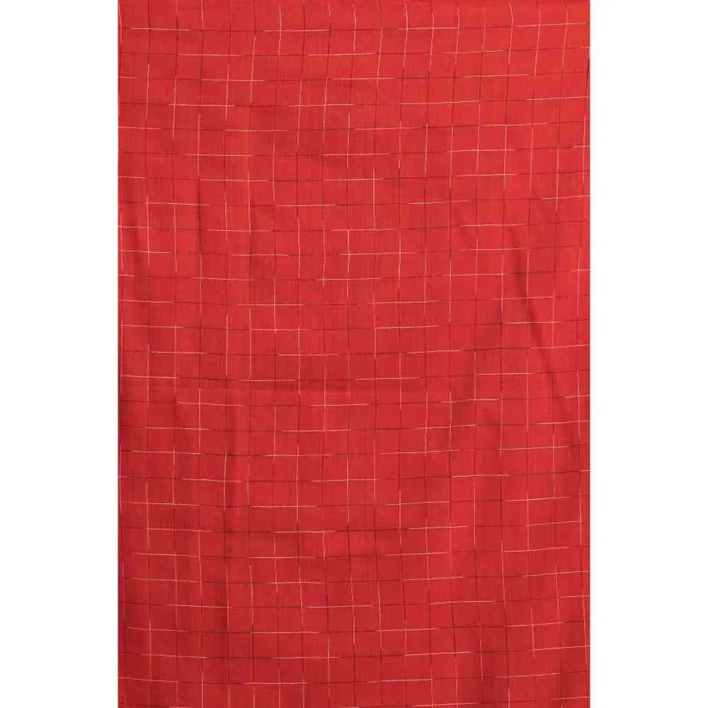 Angoshobha Red Handloom Traditional Molmol Cotton Saree with Unstitched Blouse