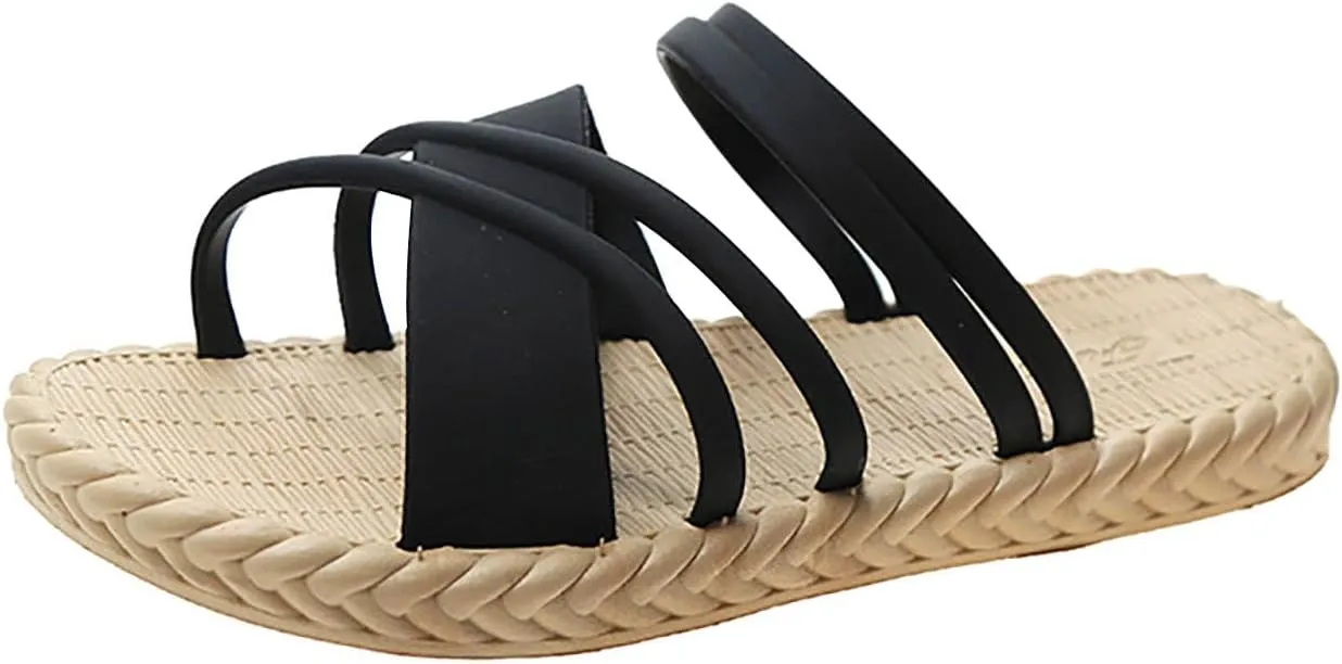 Cross Straps Sandals for Women Flats Casual Summer Open Toe Hollow Out Slip-on Slipper Solid Lightweight Comfy Outdoor Non-Slip Shoes Slides