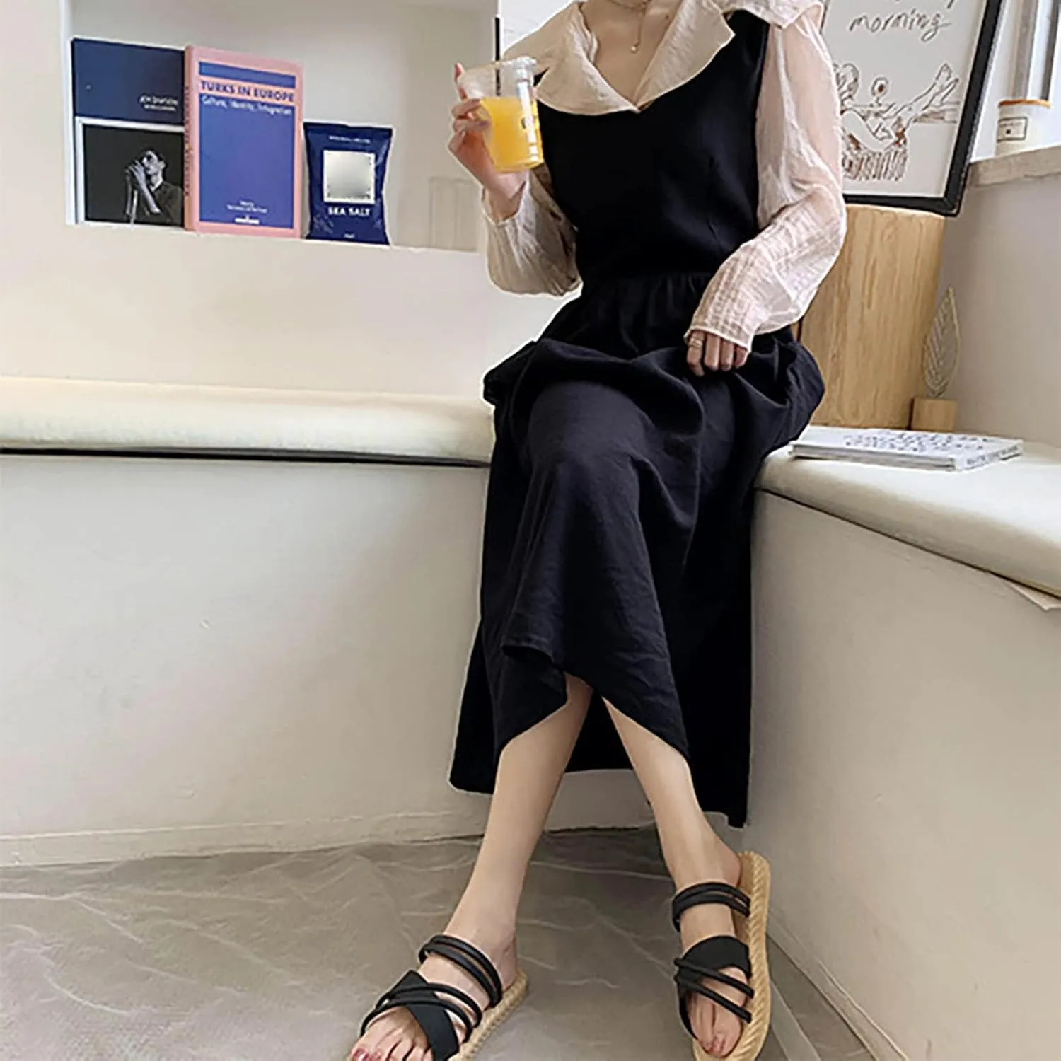 Cross Straps Sandals for Women Flats Casual Summer Open Toe Hollow Out Slip-on Slipper Solid Lightweight Comfy Outdoor Non-Slip Shoes Slides