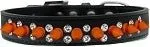 Double Crystal and Neon Orange Spikes Dog Collar in Many Colors
