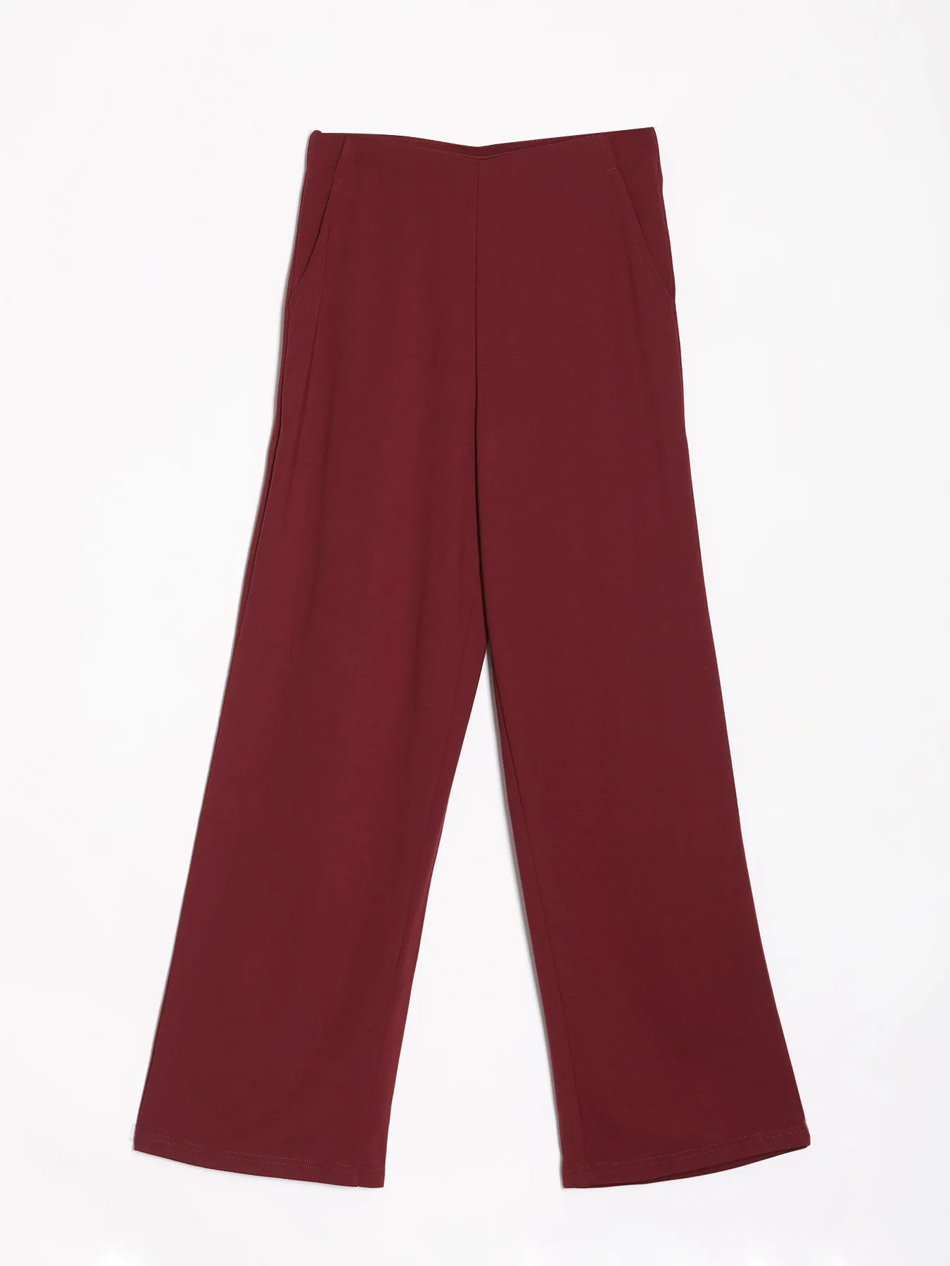Maroon Airy Linen Wide Leg Pant