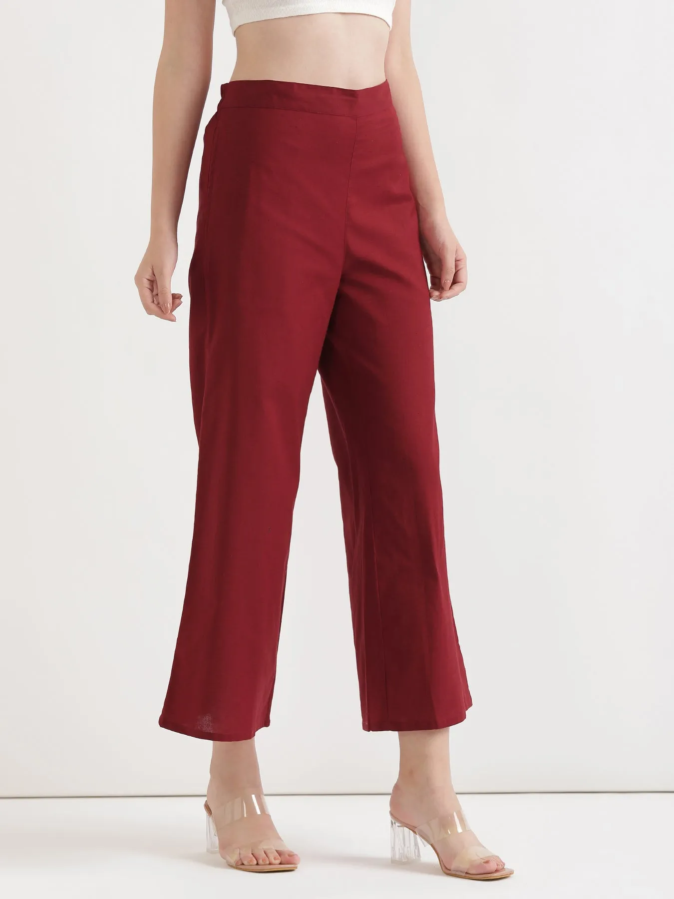 Maroon Airy Linen Wide Leg Pant