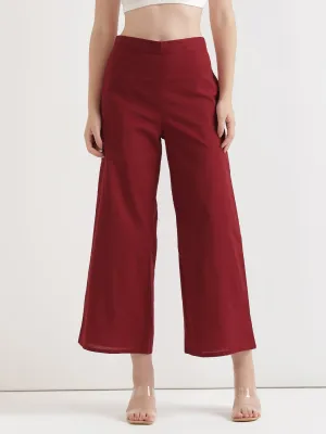 Maroon Airy Linen Wide Leg Pant