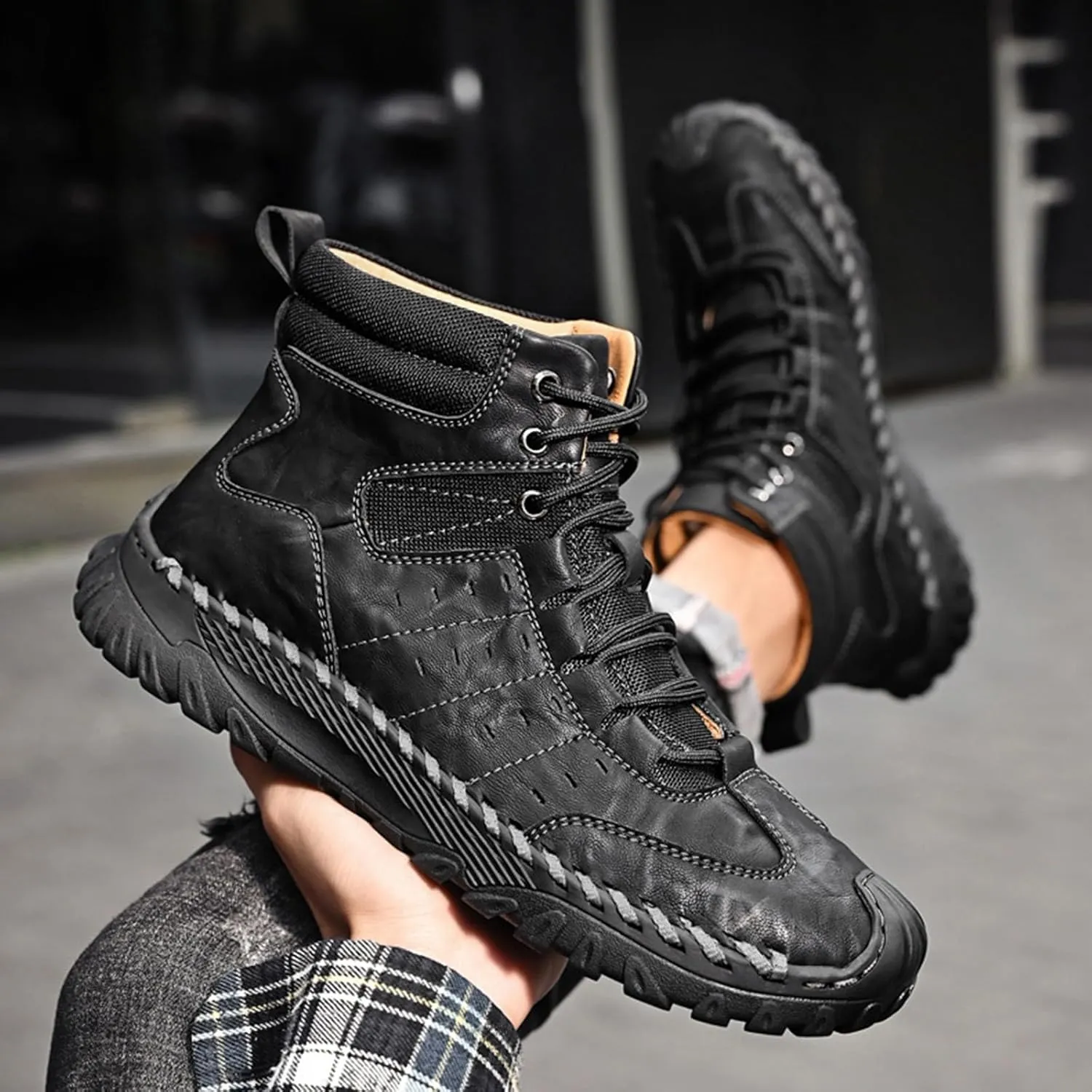 Men Work Boots with Zipper Hiking Sneakers Shoes Slip On Women Safety Shoes Business Casual Platform Sneakers Lightweight Safety Hike Grounded Footwear