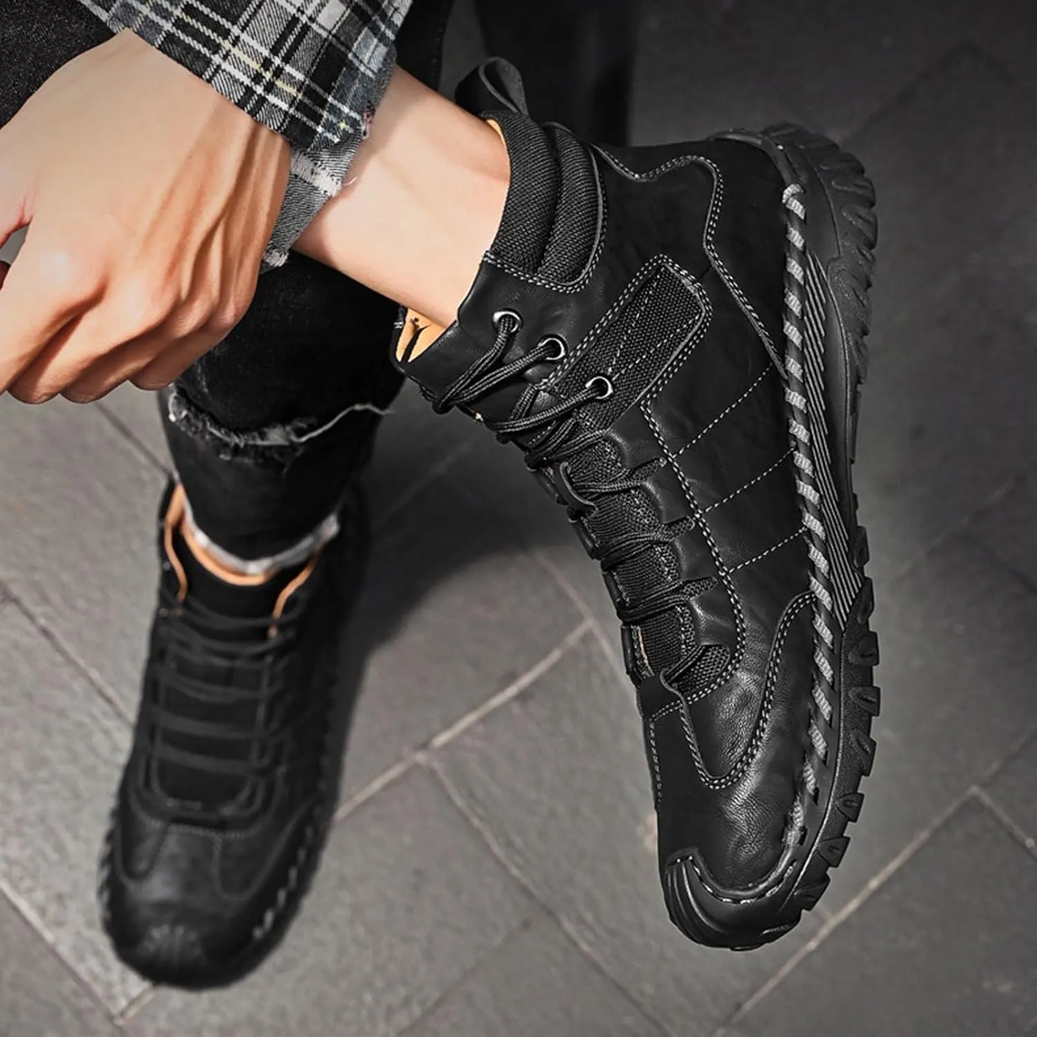 Men Work Boots with Zipper Hiking Sneakers Shoes Slip On Women Safety Shoes Business Casual Platform Sneakers Lightweight Safety Hike Grounded Footwear