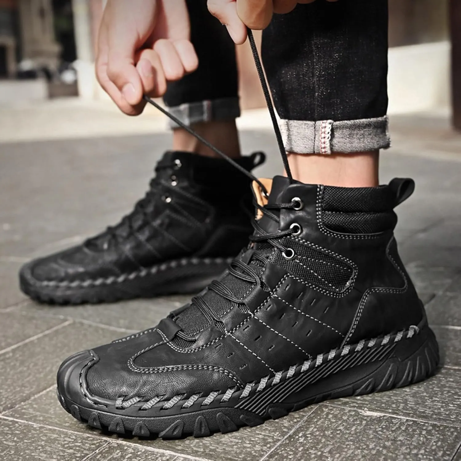 Men Work Boots with Zipper Hiking Sneakers Shoes Slip On Women Safety Shoes Business Casual Platform Sneakers Lightweight Safety Hike Grounded Footwear