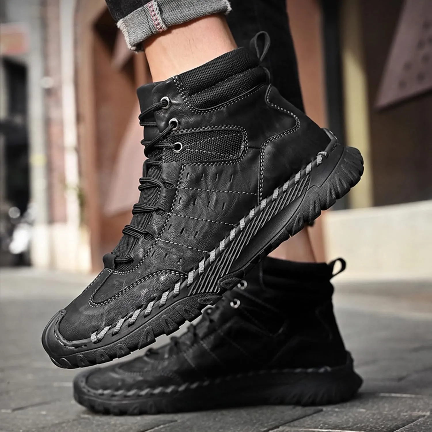 Men Work Boots with Zipper Hiking Sneakers Shoes Slip On Women Safety Shoes Business Casual Platform Sneakers Lightweight Safety Hike Grounded Footwear
