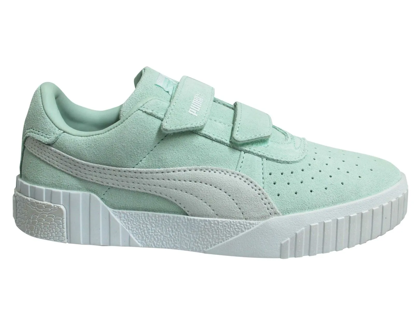 Puma Cali V x Selena Gomez Double Strap Aqua Suede Kids Trainers 372463 01