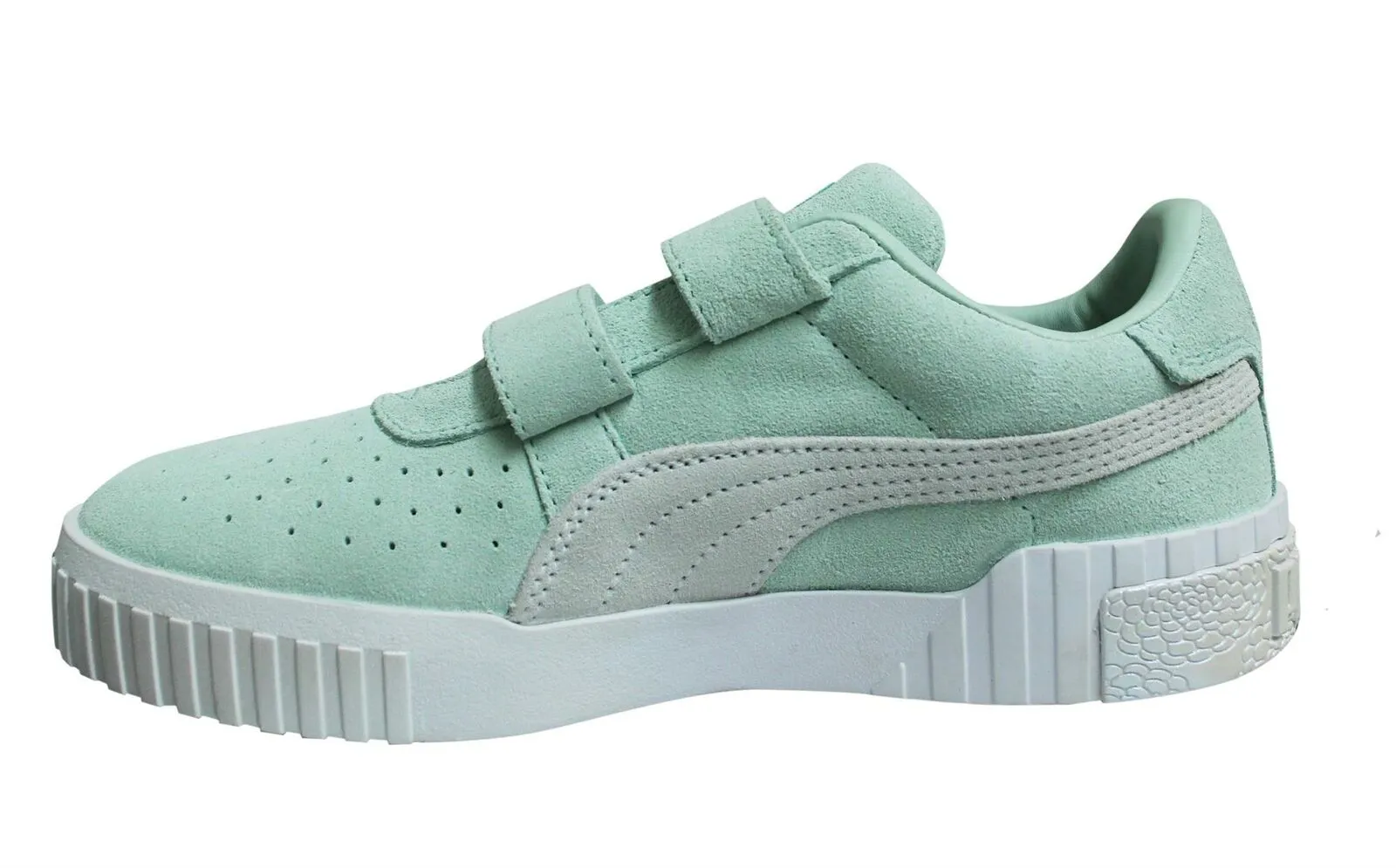 Puma Cali V x Selena Gomez Double Strap Aqua Suede Kids Trainers 372463 01