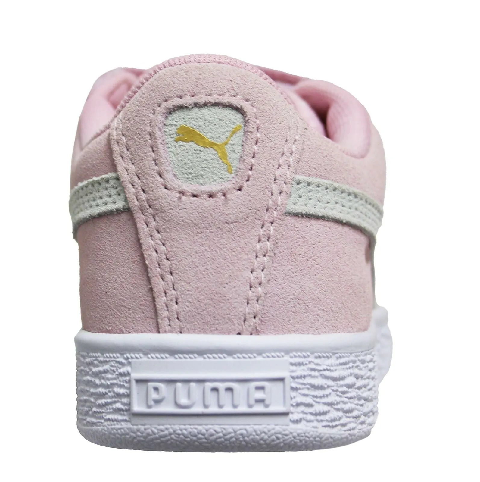Puma Suede 2 Strap Hook & Loop Kids Girls Pink White Youths Trainers 359595 23