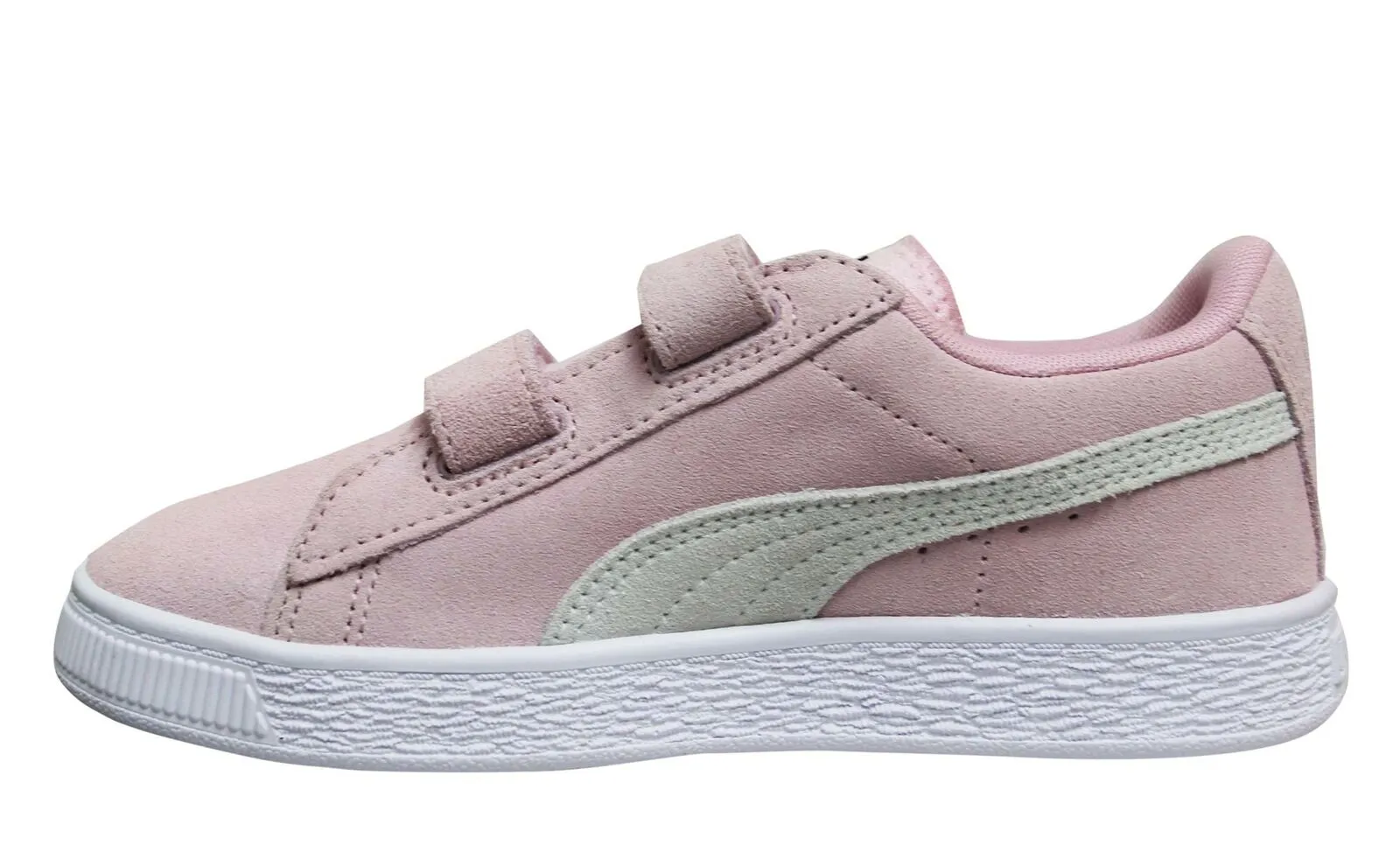 Puma Suede 2 Strap Hook & Loop Kids Girls Pink White Youths Trainers 359595 23