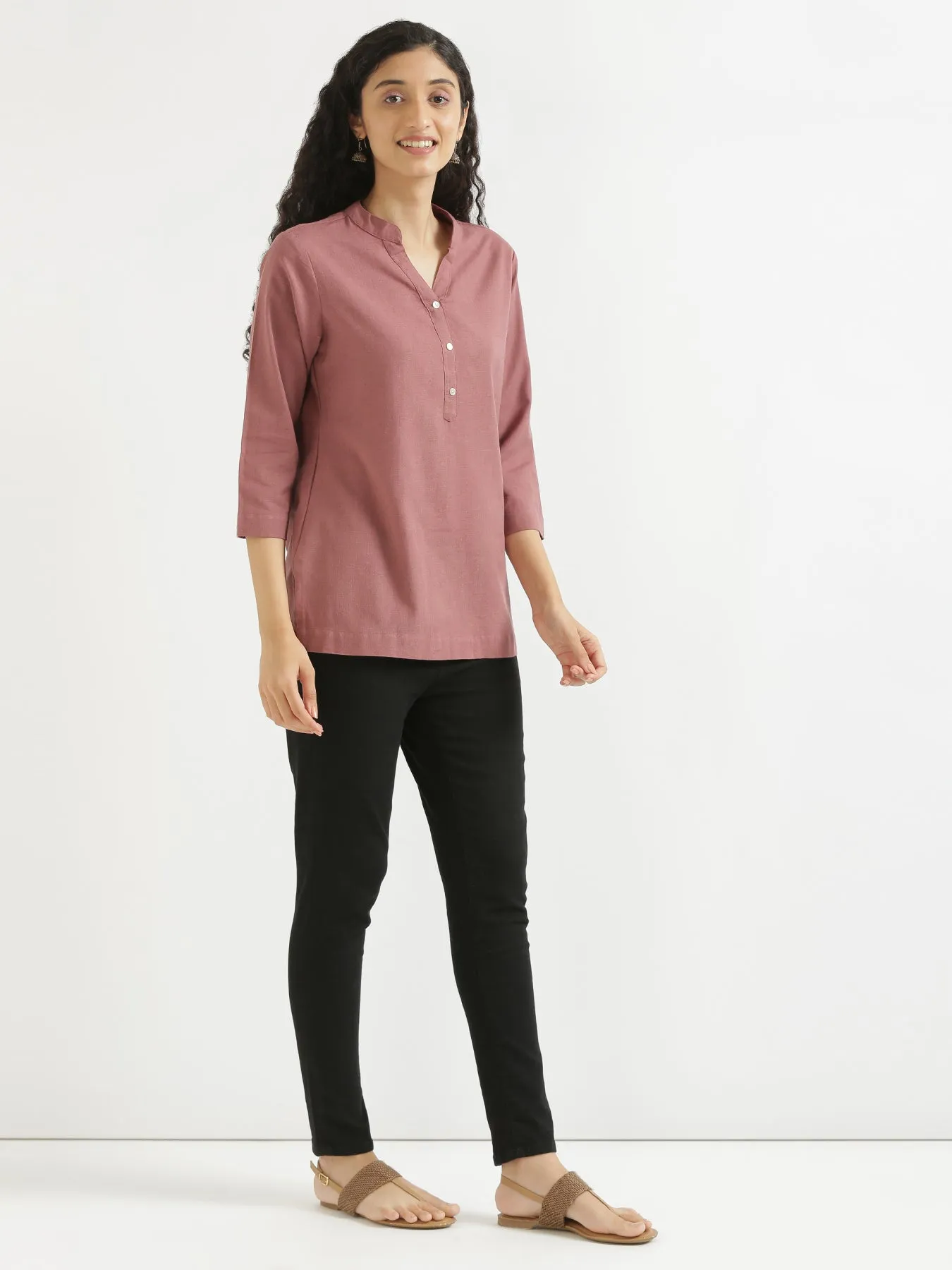 Rose Taupe Airy Linen Short Kurta