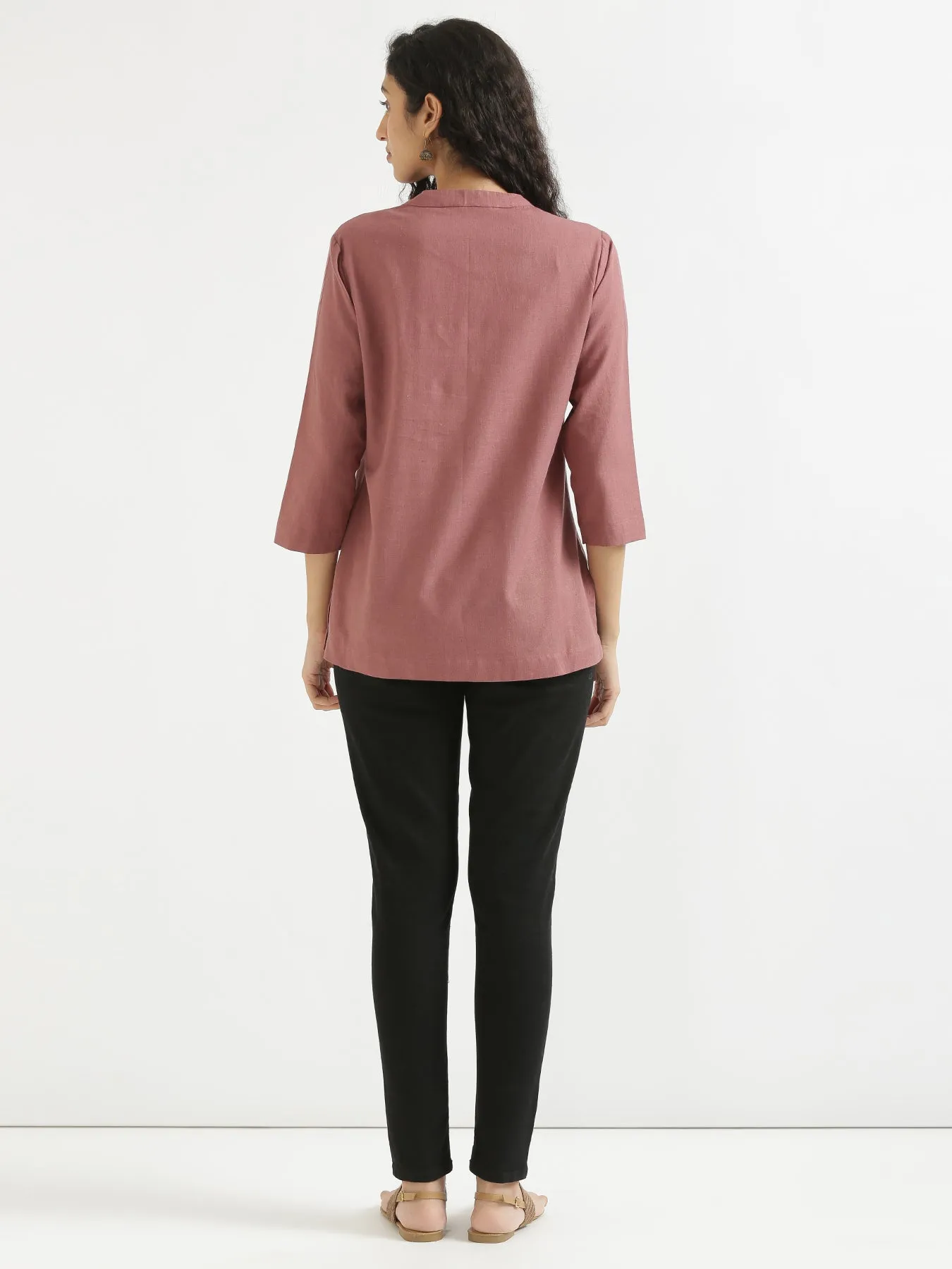 Rose Taupe Airy Linen Short Kurta