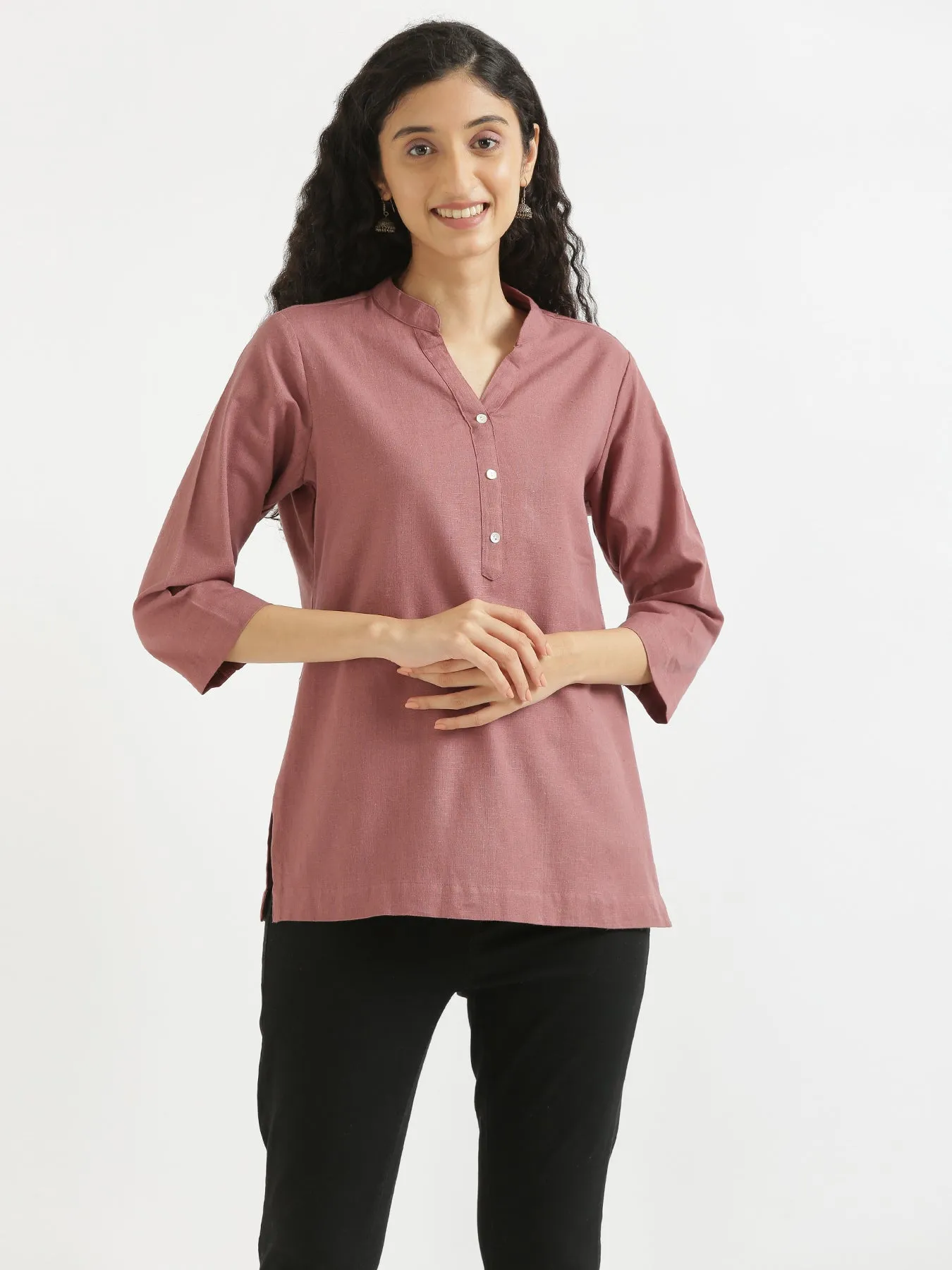 Rose Taupe Airy Linen Short Kurta