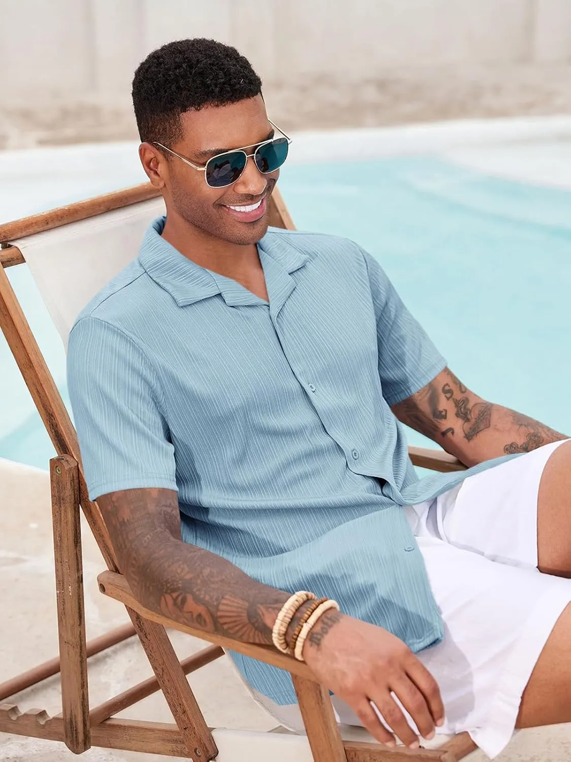 Runcati Mens Casual Button Down Shirts Short Sleeve Cuban Collar Textured Shirt Beach Summer Stretch Tops