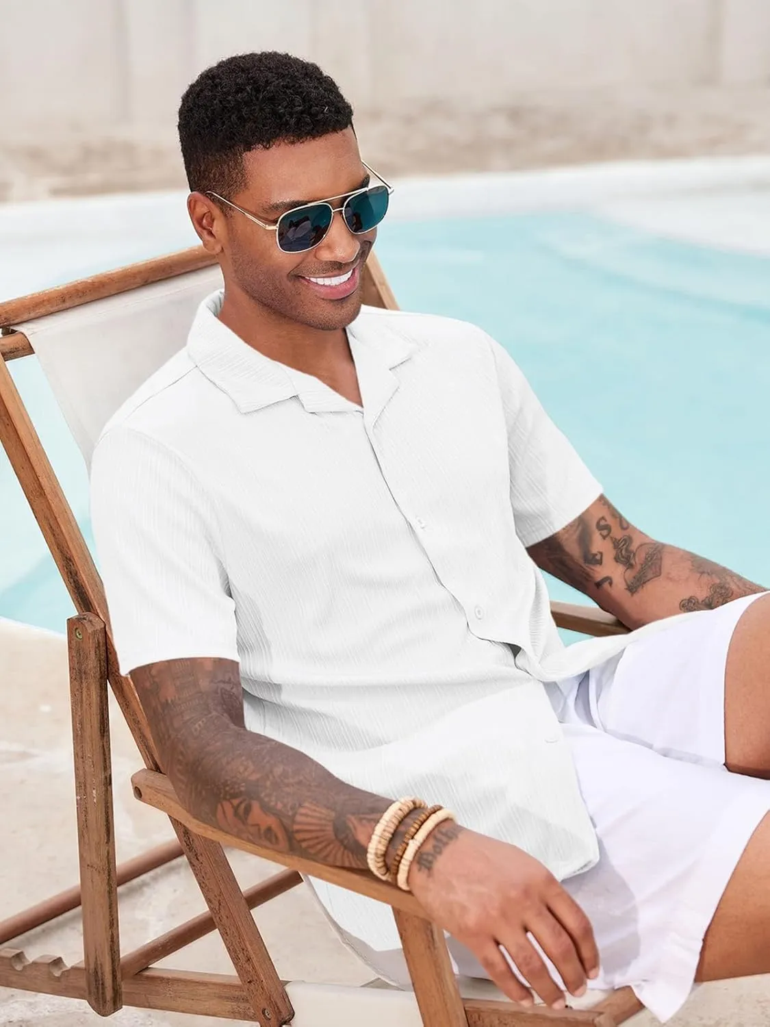 Runcati Mens Casual Button Down Shirts Short Sleeve Cuban Collar Textured Shirt Beach Summer Stretch Tops