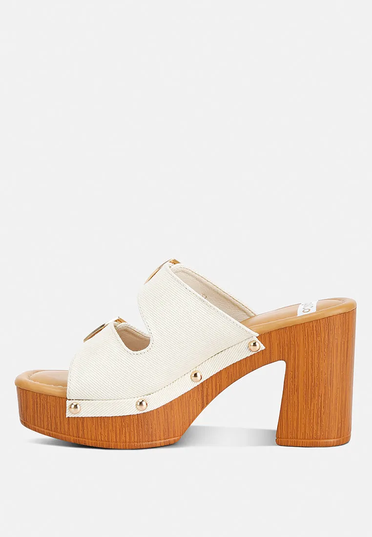 Sarai Buckle Straps High Block Heel Clogs In Beige
