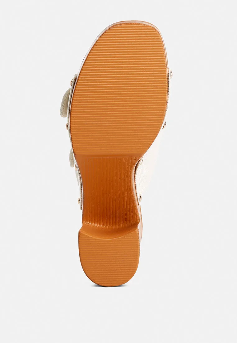 Sarai Buckle Straps High Block Heel Clogs In Beige