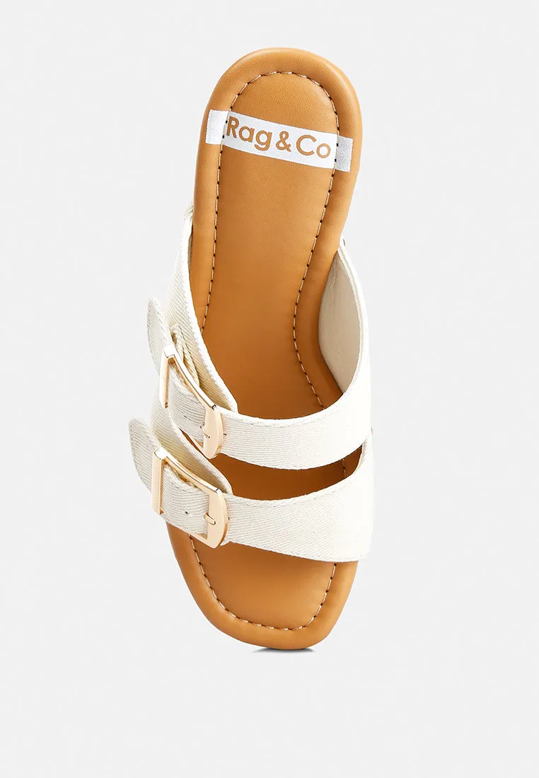 Sarai Buckle Straps High Block Heel Clogs In Beige